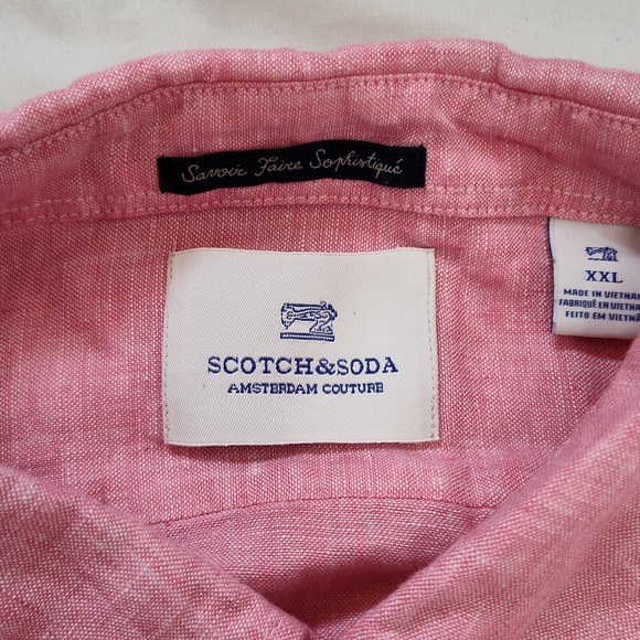 Scotch & Soda Mens Size XXL Pink Linen Button Up Long Sleeve Shirt - Picture 9 of 12